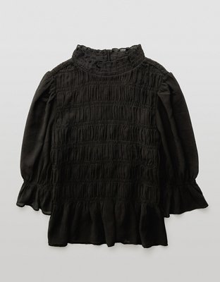 AE Camisa Bordada con Nido de Abeja con Cuello Alto