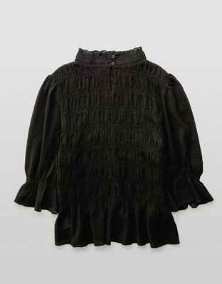 AE Camisa Bordada con Nido de Abeja con Cuello Alto