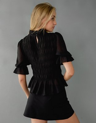 AE Smocked Mock Neck Shirt