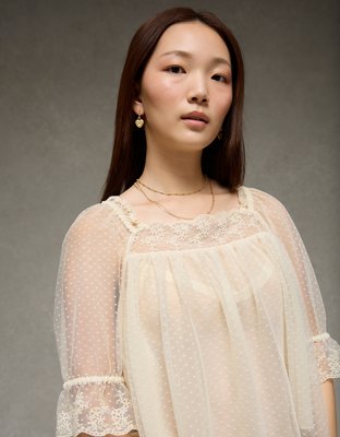 AE Square Neck Mesh Blouse
