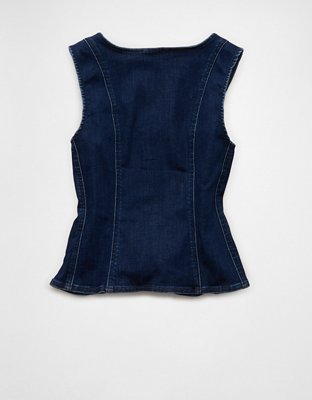 AE Square Neck Button-Up Denim Vest