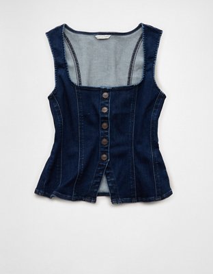 AE Square Neck Button-Up Denim Vest