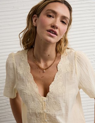AE Lace Trim Short-Sleeve Blouse
