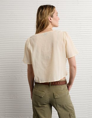 AE Lace Trim Short-Sleeve Blouse