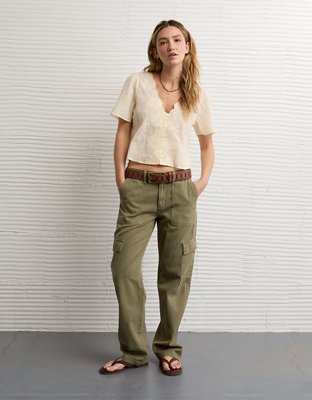 AE Lace Trim Short-Sleeve Blouse