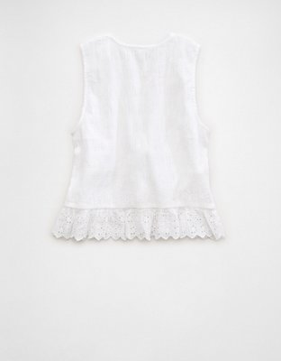 AE Smocked Button-Up Peplum Tank Top