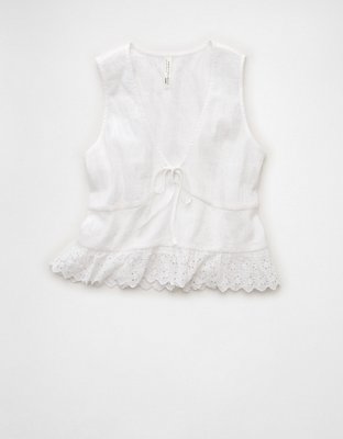 AE Smocked Tie-Front Peplum Tank Top | American Eagle
