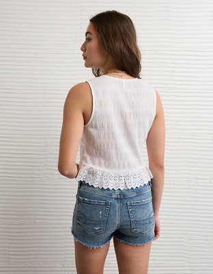 AE Smocked Button-Up Peplum Tank Top