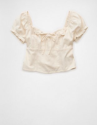 AE Short-Sleeve Tie-Front Blouse | American Eagle