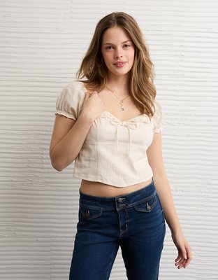 AE Short-Sleeve Tie-Front Blouse | American Eagle