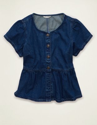AE Short-Sleeve Denim Peplum Top