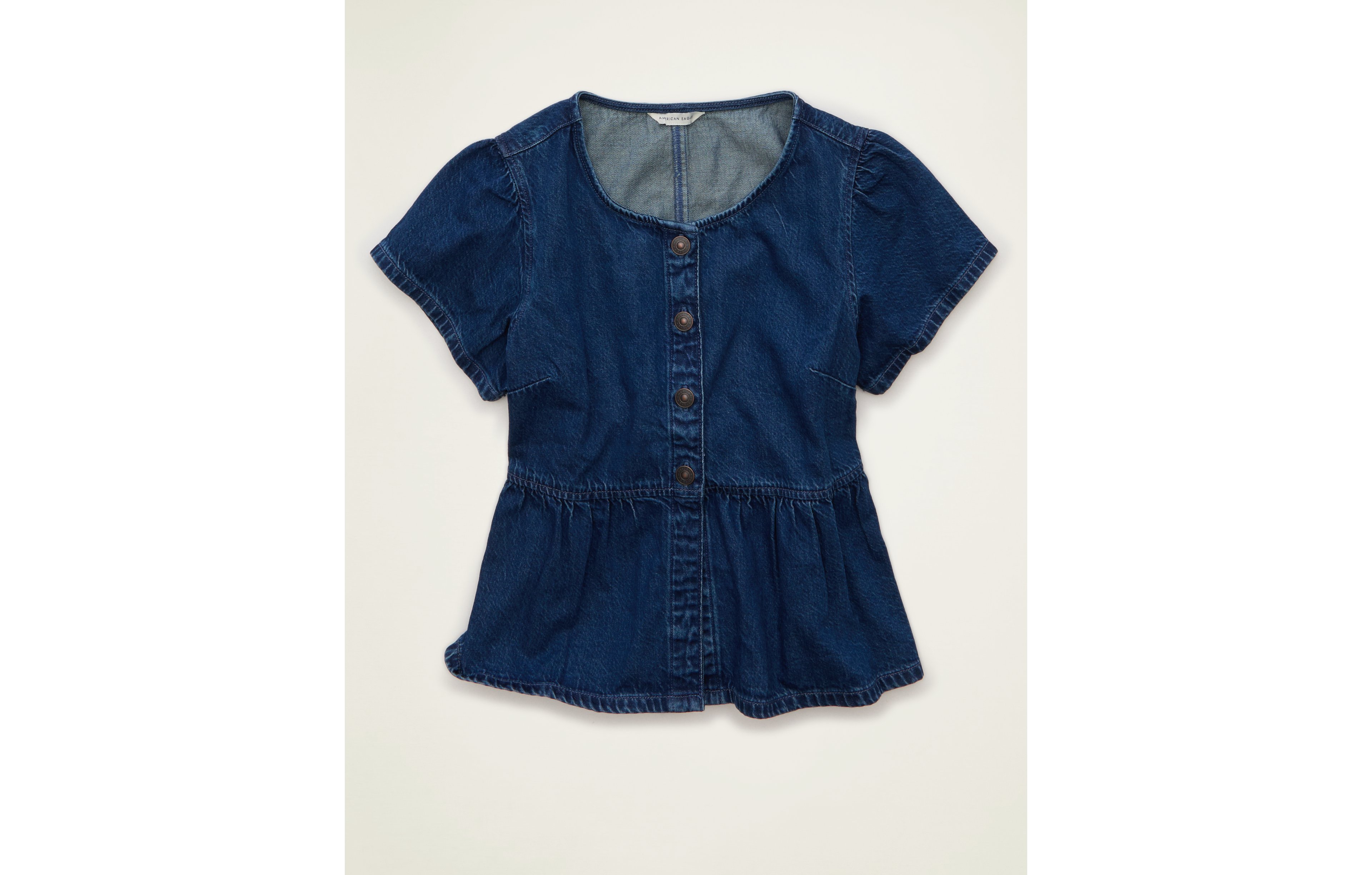 AE Short-Sleeve Denim Peplum Top
