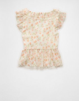 AE Flutter Sleeve Tie-Front Blouse