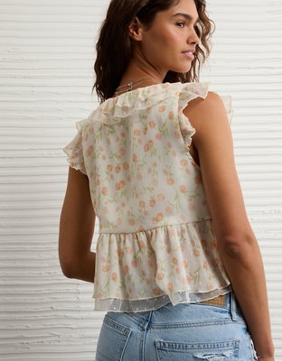 AE Flutter Sleeve Tie-Front Blouse