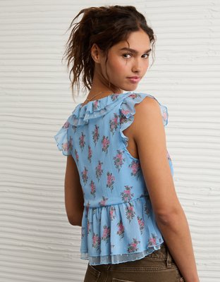 AE Blusa con Lazo en el Frente y Mangas con Ondas