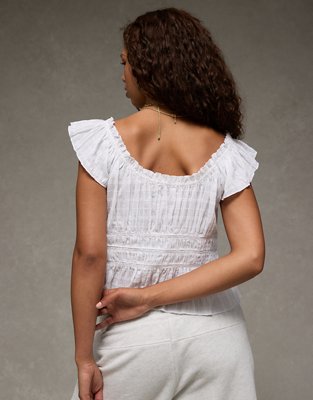 AE Ruched Flutter Sleeve Blouse
