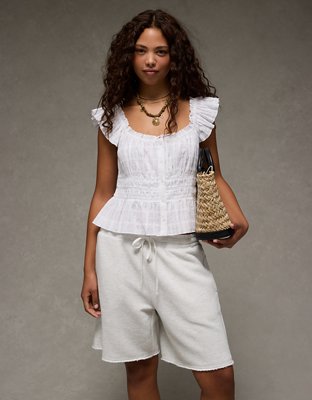 AE Ruched Flutter Sleeve Blouse