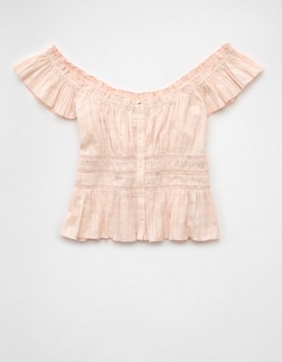 AE Ruched Flutter Sleeve Blouse