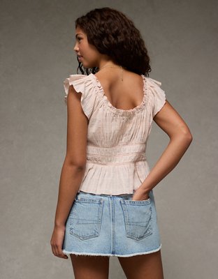 AE Ruched Flutter Sleeve Blouse