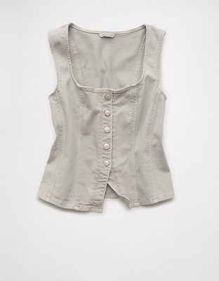 AE Square Neck Button-Up Denim Vest