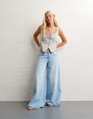 AE Square Neck Button-Up Denim Vest