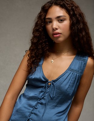 AE Lace Button-Front Tank Top