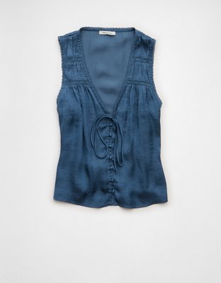 AE Lace Button-Front Tank Top
