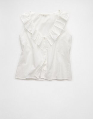 AE V-Neck Ruffle Button-Up Blouse