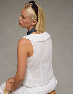 AE V-Neck Ruffle Button-Up Blouse