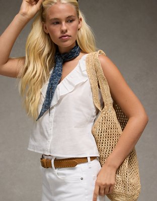 AE V-Neck Ruffle Button-Up Blouse