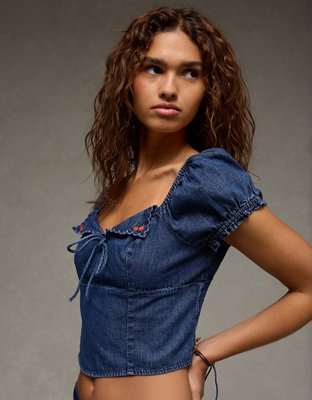 AE Short-Sleeve Tie-Front Blouse