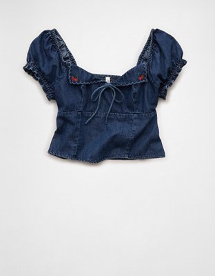 AE Short-Sleeve Tie-Front Blouse