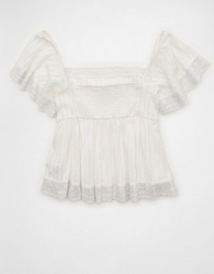 AE Short-Sleeve Lace Trim Blouse
