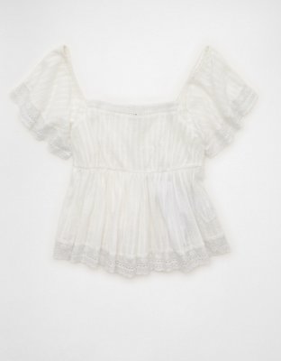 AE Short-Sleeve Lace Trim Blouse