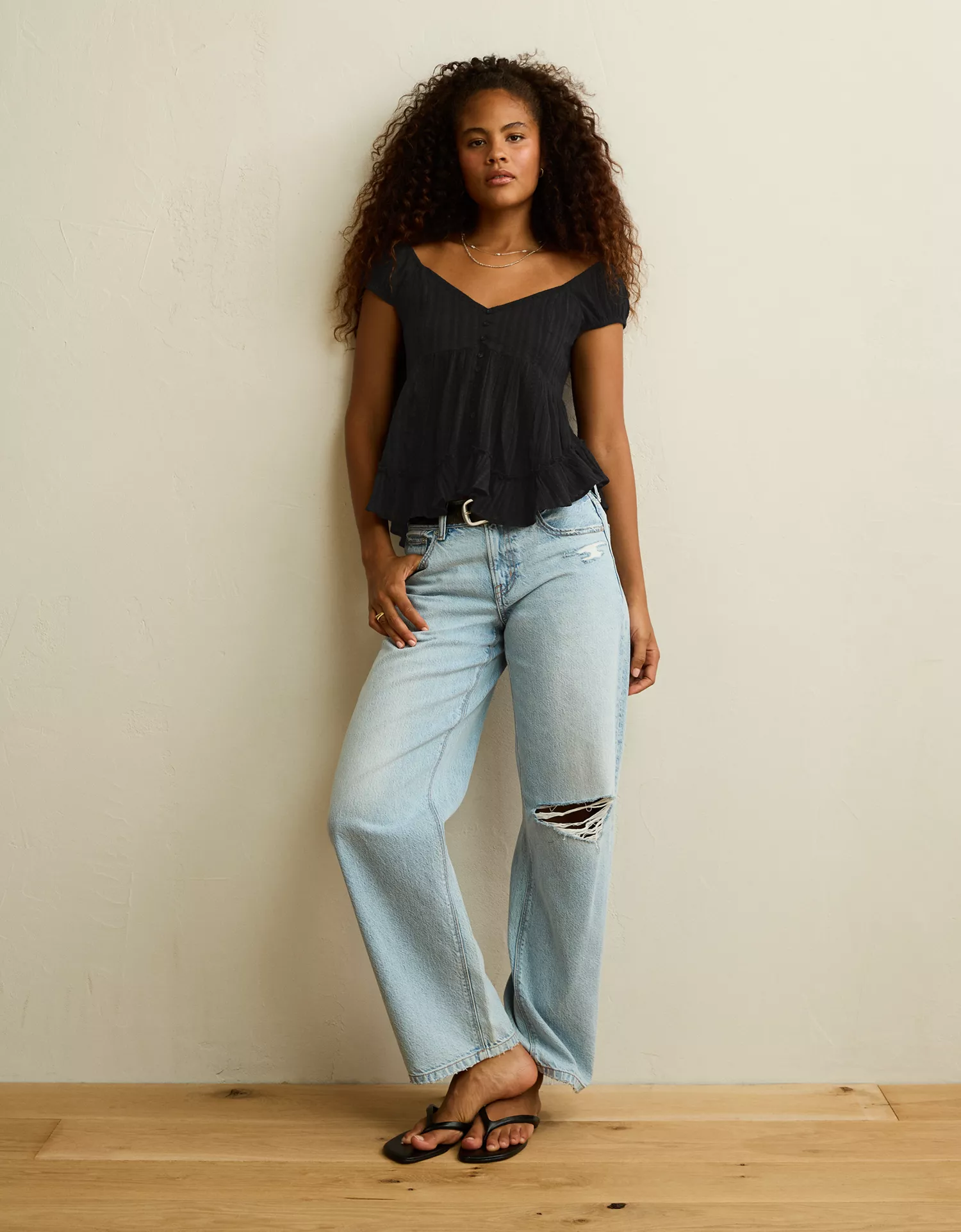 AE Lace Trim Babydoll Blouse - thumbnail 6