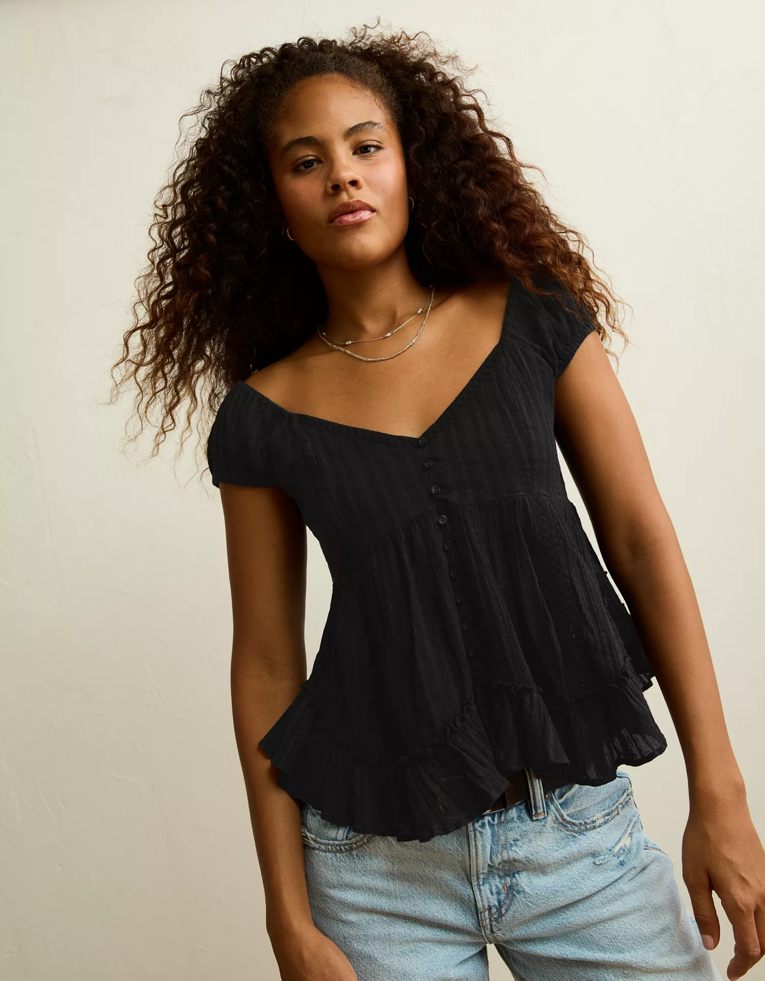 AE Lace Trim Babydoll Blouse - thumbnail 10