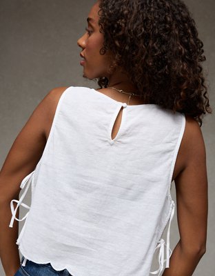 AE Sleeveless Tie-Side Embroidered Tank Top | American Eagle