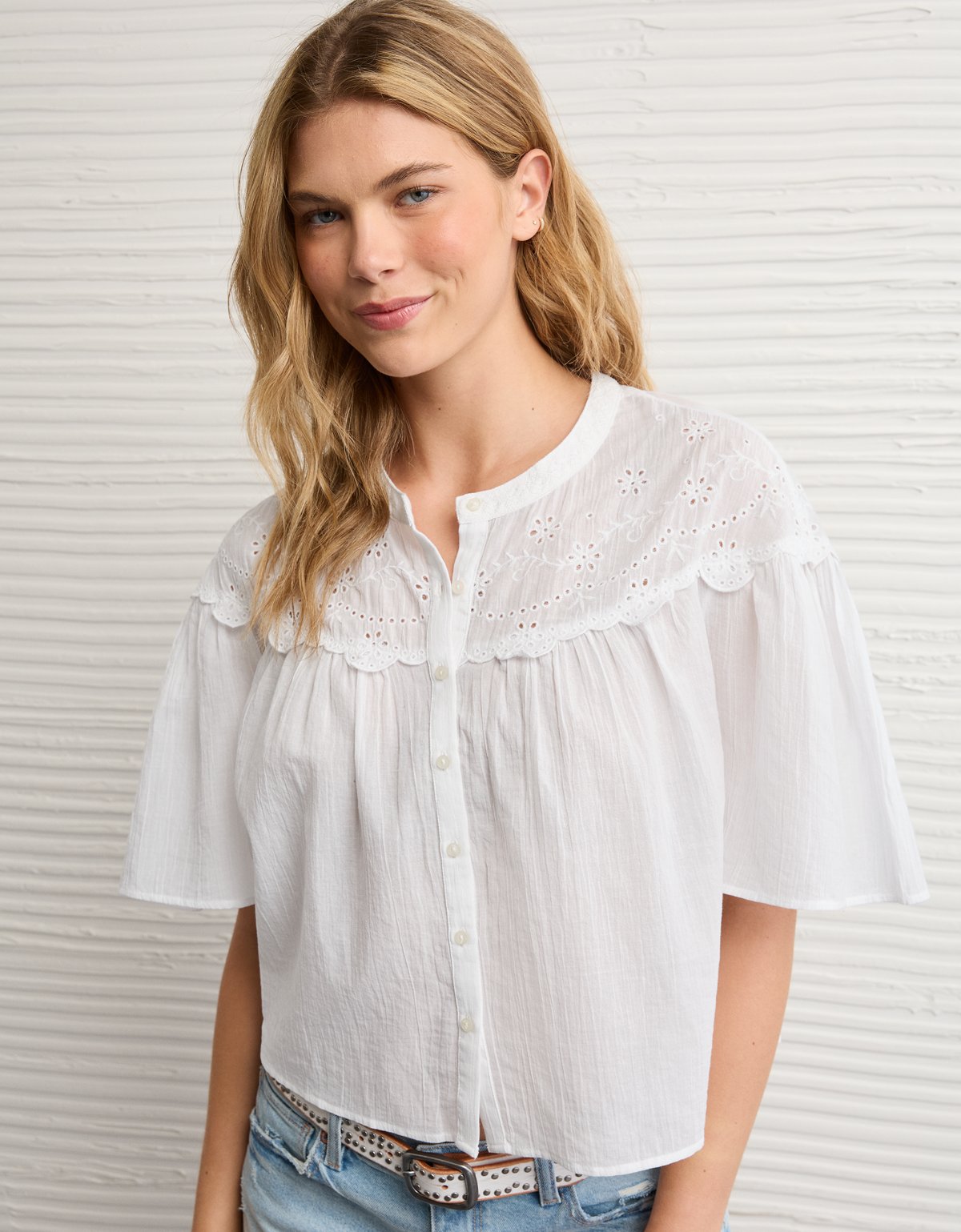 AE Embroidered Button-Up Blouse - image 5