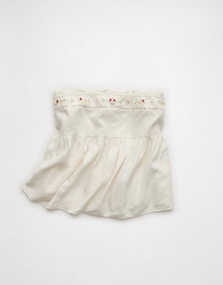 AE Embroidered Strapless Babydoll Linen-Blend Tube Top | American