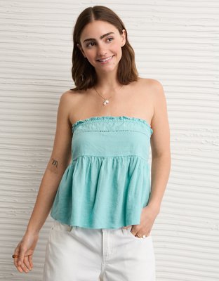 AE Embroidered Strapless Babydoll Linen-Blend Tube Top from American Eagle - $37.46