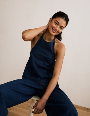 AE Denim Tie-Neck Halter Top | American Eagle