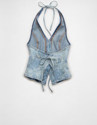 AE Floral Print Denim Tie-Back Vest