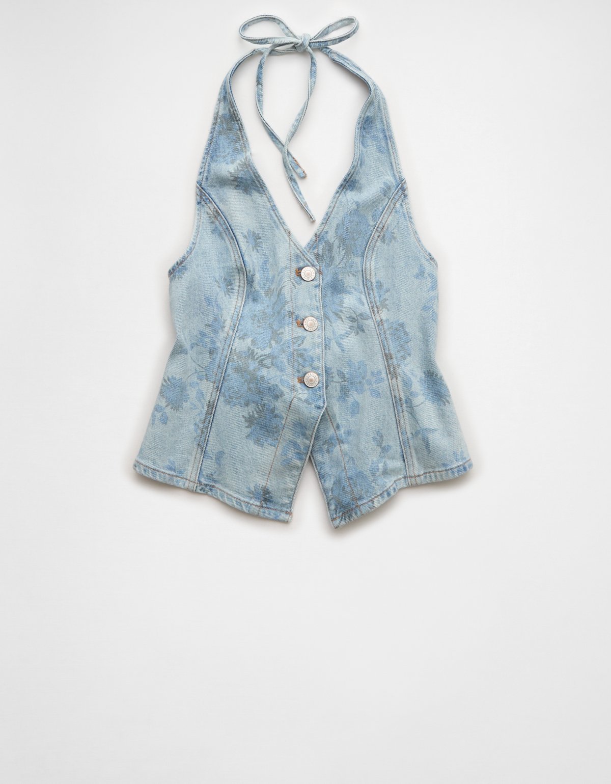 AE Floral Print Denim Tie-Back Vest - image 3