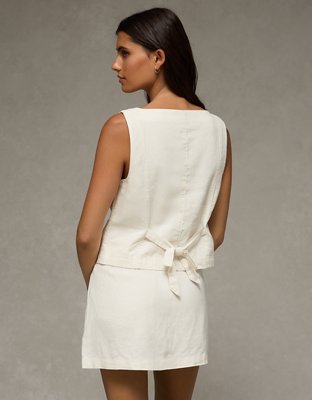 AE Linen-Blend High-Neck Vest