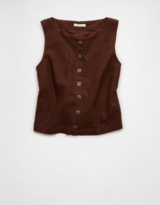 AE Linen-Blend High-Neck Vest
