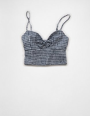AE Cropped Tie-Front Smocked Cami
