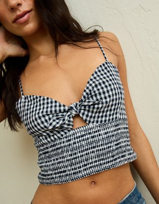 AE Cropped Tie-Front Smocked Cami | American Eagle