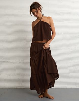 halter pleated dress SABRINE HALTER MAXI DRESS - DARK CHOCOLATE main image 0