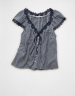 AE Short-Sleeve Ribbon Blouse