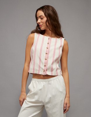 AE Linen-Blend High-Neck Vest